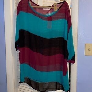 Allegra K Ladies Sheer Chiffon Shirt Green